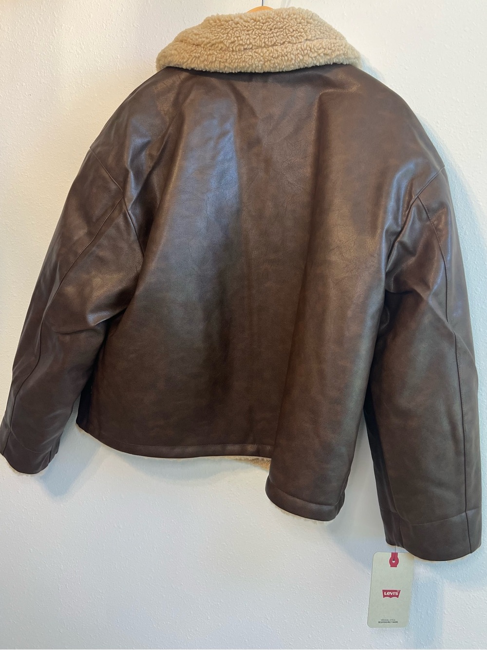 Levi's Tan Sherpa Bomber Jacket with Brown Trim - Picture 7 of 11